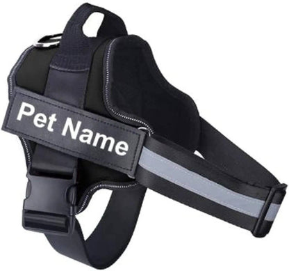 Black Dog Harness No Pull Reflective Breathable Pet Harness With Name For Dogs Custom Patch Adjustable Outdoor Walking Dog Supplies TRENDYPET'S ZONE