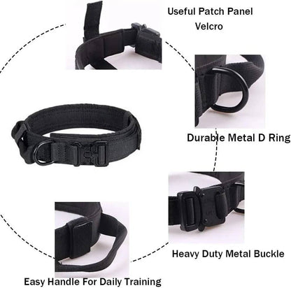 Black Durable Tactical Dog Collar Leash Set Military Pet Collars Heavy Duty For Dogs Training Accessories TRENDYPET'S ZONE