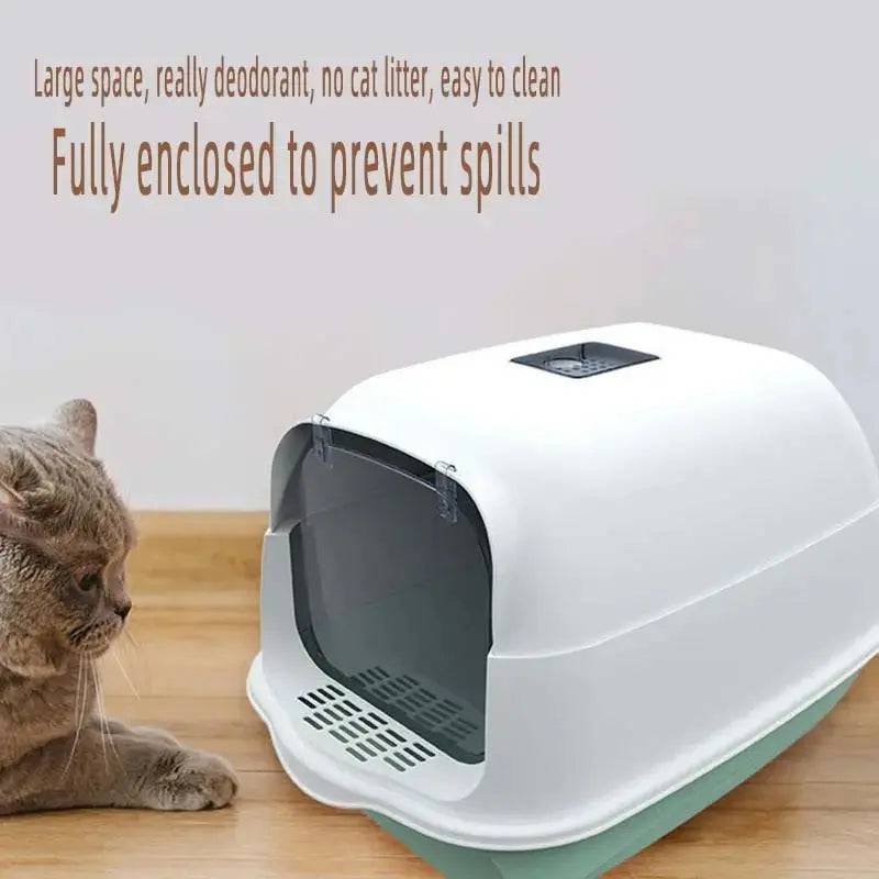 Black Fully Enclosed - Semi-sealed Pet Cat Litter Box Anti-Splash Deodorant Cat Toilet for Cats Two-Way with Shovel High Capacity Cat Litter Tray - Trendypet's Zone