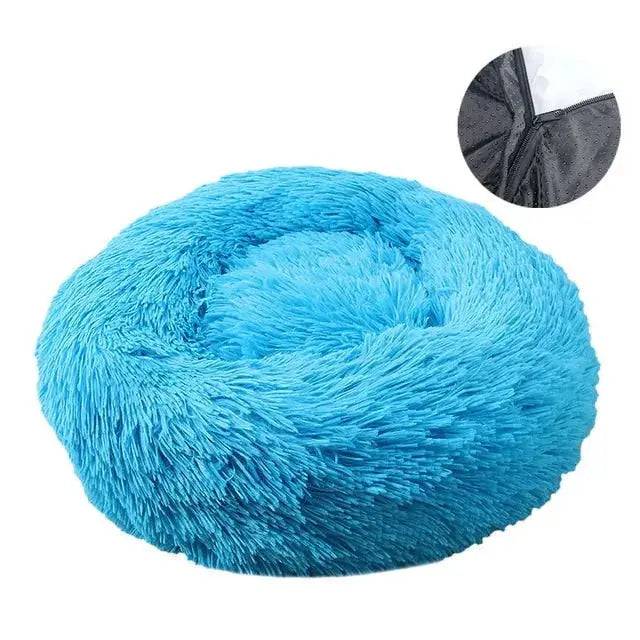 Blue Detachable Dog & Cat Bed With Zipper Round Mat Thicken Plush - Trendypet's Zone