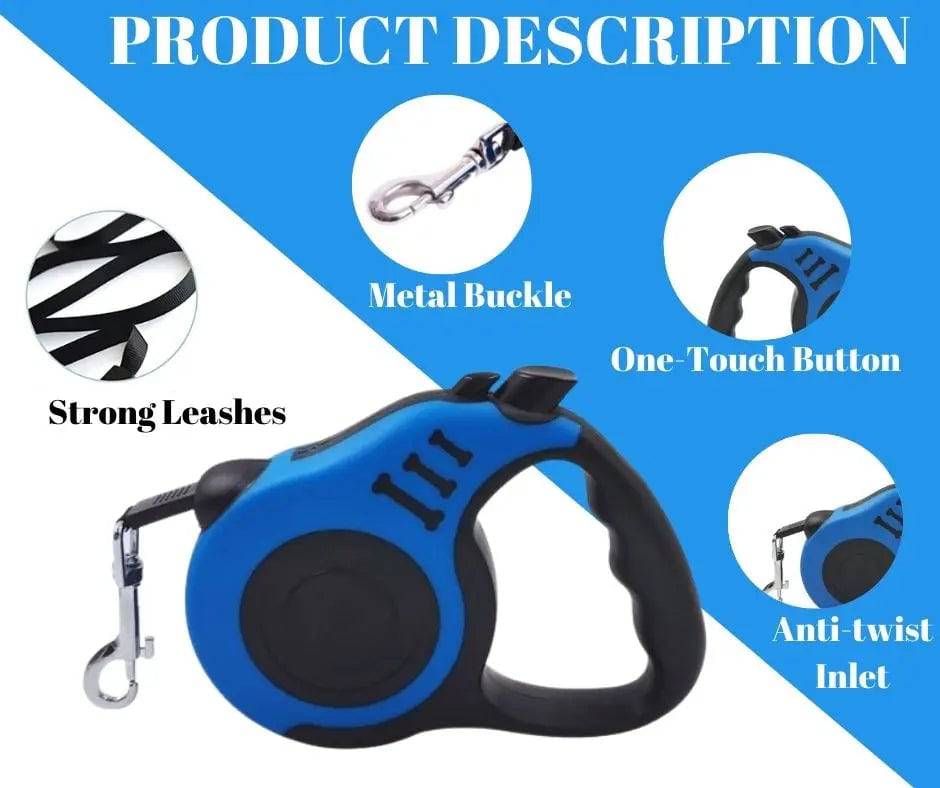 Blue Dog Leash 3m 5m Durable Leash Automatic Retractable Nylon Cat Lead Extension Puppy Walking Running Lead Roulette For Dog - Trendypet's Zone