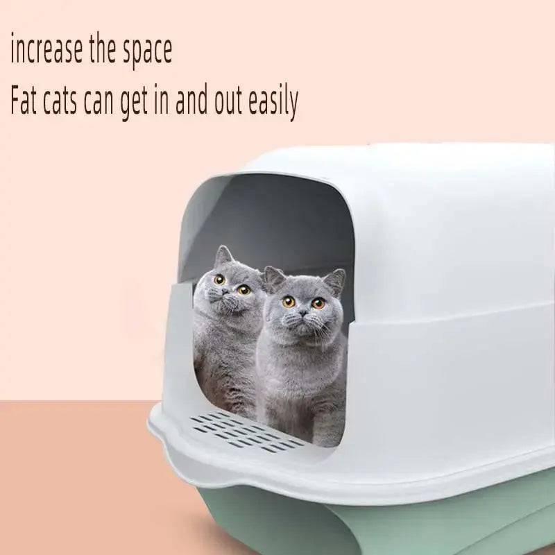 Blue Fully Enclosed - Semi-sealed Pet Cat Litter Box Fully Enclosed Anti-Splash Deodorant Cat Toilet for Cats Two-Way with Shovel High Capacity Cat Litter Tray - Trendypet's Zone