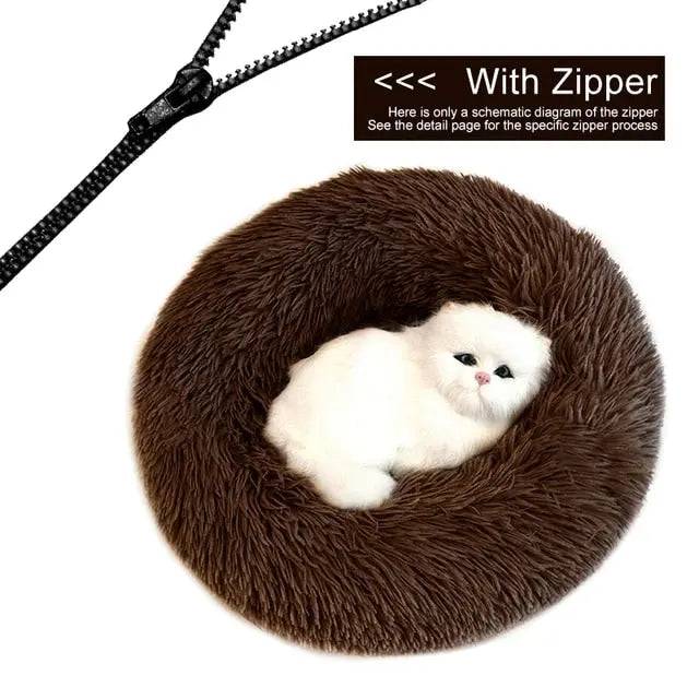 Brown Detachable Dog & Cat Bed With Zipper Round Mat Thicken Plush TRENDYPET'S ZONE