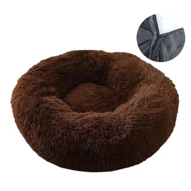 Brown Detachable Dog & Cat Bed With Zipper Round Mat Thicken Plush TRENDYPET'S ZONE