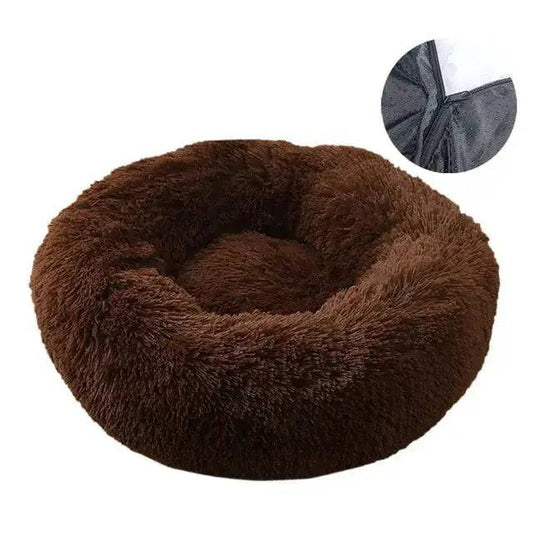 Brown Detachable Dog & Cat Bed With Zipper Round Mat Thicken Plush - Trendypet's Zone