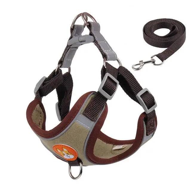 Brown Pet Dog Harness and Leash Set Adjustable Puppy Harness Vest Reflective Walking Lead Leash For Small Dogs Chihuahua - Trendypet's Zone