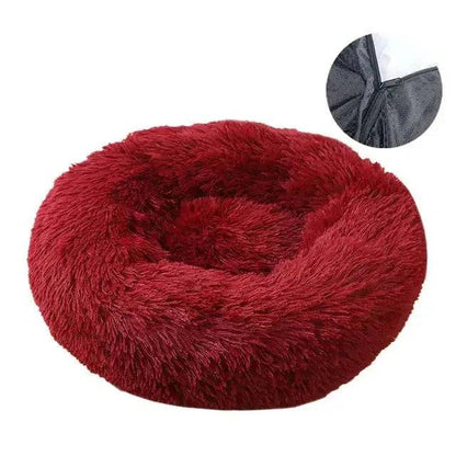 Burgundy Detachable Dog & Cat Bed With Zipper Round Mat Thicken Plush TRENDYPET'S ZONE