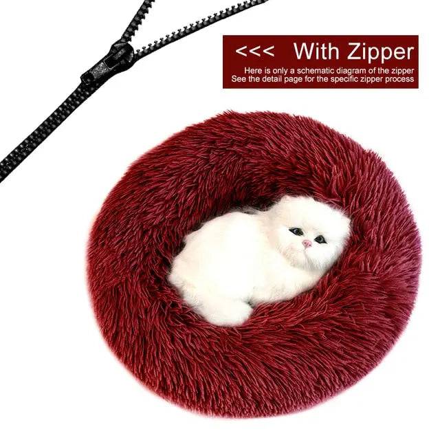 Burgundy Detachable Dog & Cat Bed With Zipper Round Mat Thicken Plush TRENDYPET'S ZONE