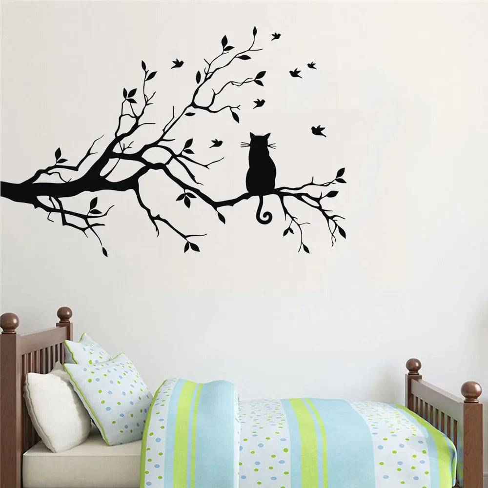 Cat on a tree branch wall sticker Living room sofa background bedroom home decoration art Decals wallpaper Hand carved Stickers TRENDYPET'S ZONE