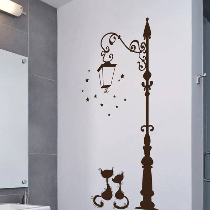 Cats Under The Street Light Wall Stickers Romantic Background For Home Decoration Mural Wallpaper Art Decals Love Cat Sticker - Trendypet's Zone