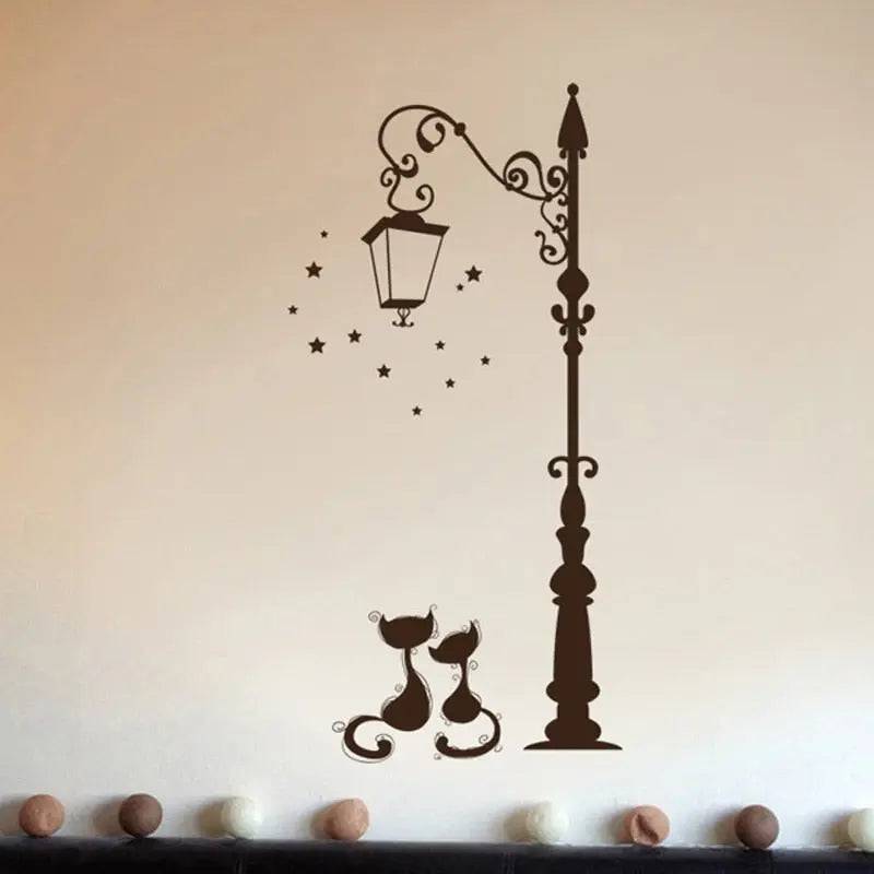 Cats Under The Street Light Wall Stickers Romantic Background For Home Decoration Mural Wallpaper Art Decals Love Cat Sticker - Trendypet's Zone