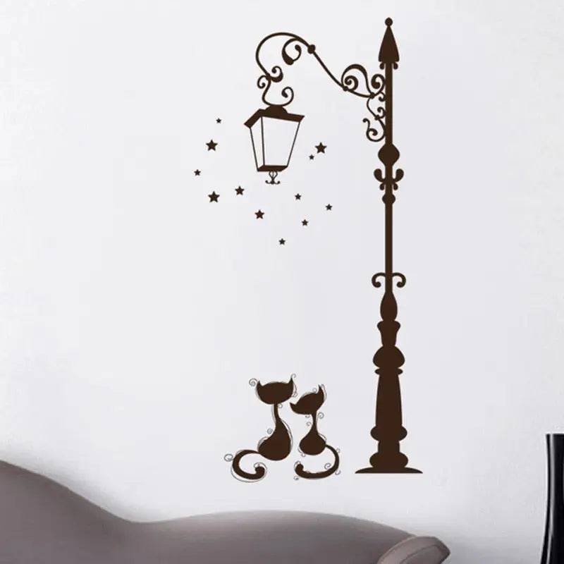 Cats Under The Street Light Wall Stickers Romantic Background For Home Decoration Mural Wallpaper Art Decals Love Cat Sticker - Trendypet's Zone