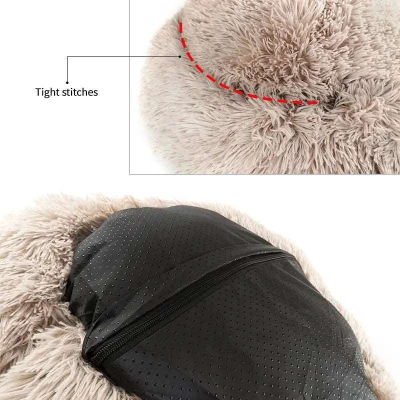 Dark Beige Detachable Dog & Cat Bed With Zipper Round Mat Thicken Plush TRENDYPET'S ZONE