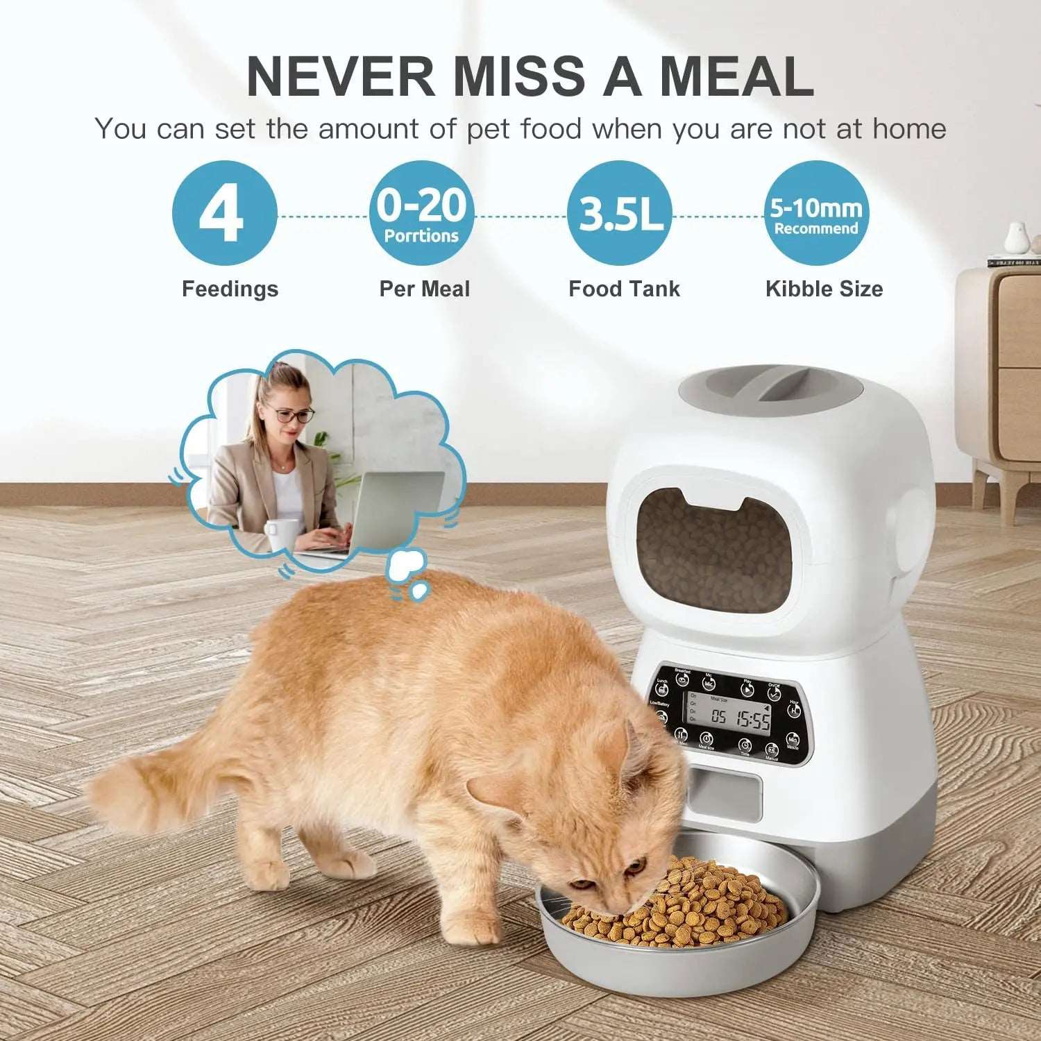 Dual Power Supply 3.5L Robot Smart Automatic Pet Food Dispenser For Dog Cat Bowl Timer Water Dispenser Auto Sensor No Wifi - Trendypet's Zone