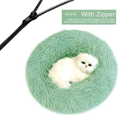 Green Detachable Dog & Cat Bed With Zipper Round Mat Thicken Plush TRENDYPET'S ZONE