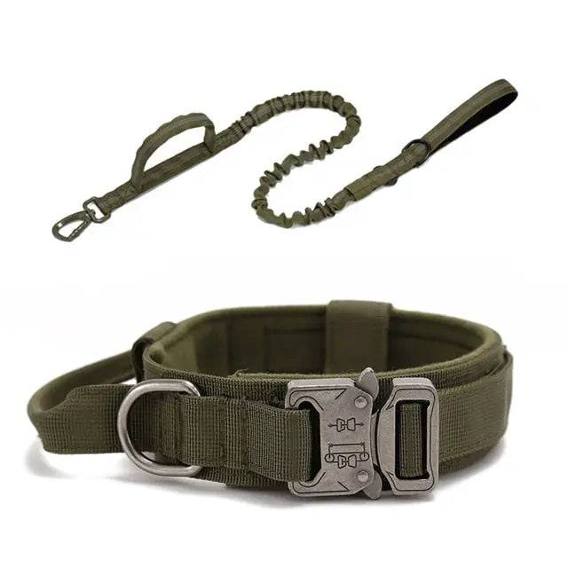 Green Durable Tactical Dog Collar Leash Set Military Pet Collars Heavy Duty For Dogs Training Accessories TRENDYPET'S ZONE