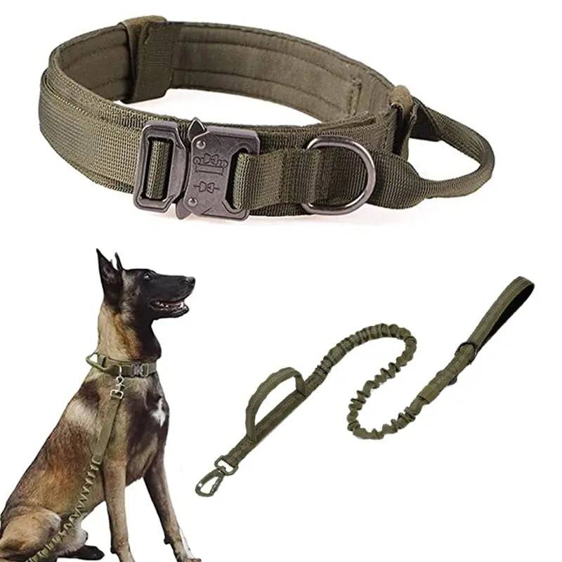 Green Durable Tactical Dog Collar Leash Set Military Pet Collars Heavy Duty For Dogs Training Accessories TRENDYPET'S ZONE