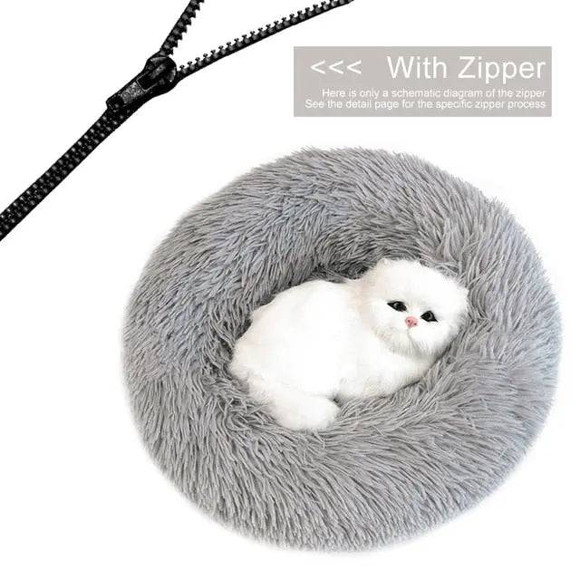 Grey Detachable Dog & Cat Bed With Zipper Round Mat Thicken Plush TRENDYPET'S ZONE