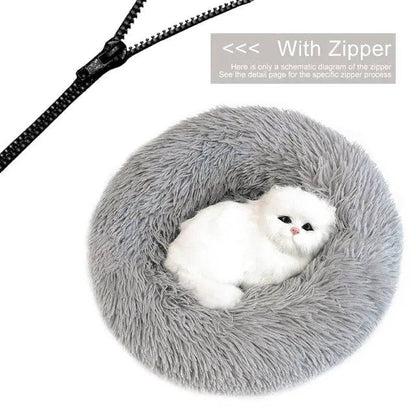 Grey Detachable Dog & Cat Bed With Zipper Round Mat Thicken Plush TRENDYPET'S ZONE