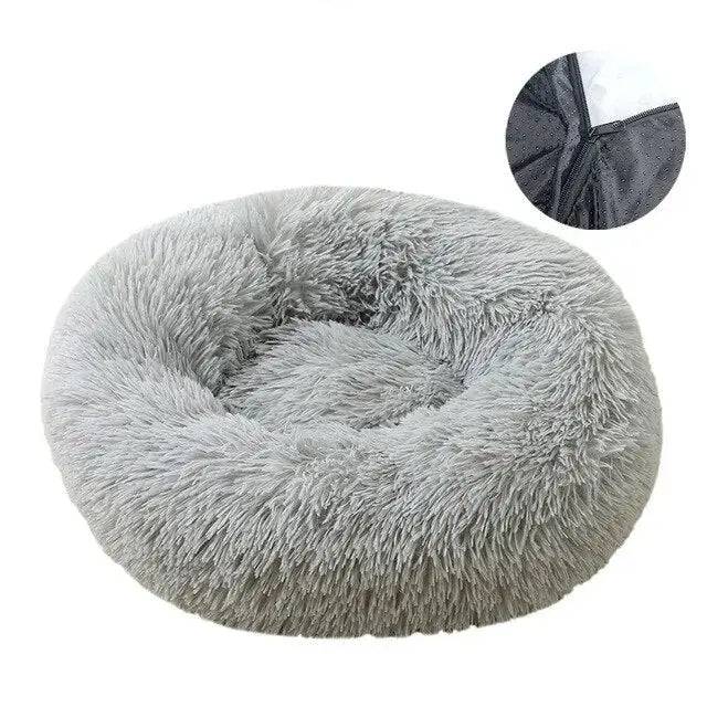 Grey Detachable Dog & Cat Bed With Zipper Round Mat Thicken Plush TRENDYPET'S ZONE