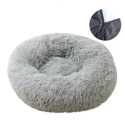 Grey Detachable Dog & Cat Bed With Zipper Round Mat Thicken Plush TRENDYPET'S ZONE