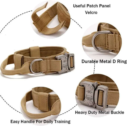 Khaki Durable Tactical Dog Collar Leash Set Military Pet Collars Heavy Duty For Dogs Training Accessories TRENDYPET'S ZONE