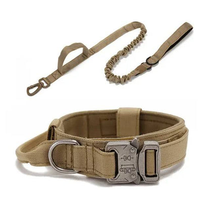 Khaki Durable Tactical Dog Collar Leash Set Military Pet Collars Heavy Duty For Dogs Training Accessories TRENDYPET'S ZONE