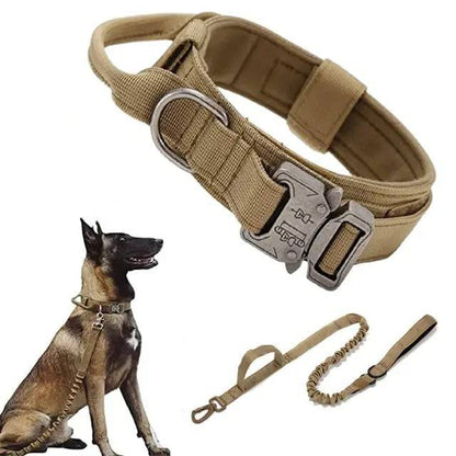 Khaki Durable Tactical Dog Collar Leash Set Military Pet Collars Heavy Duty For Dogs Training Accessories TRENDYPET'S ZONE