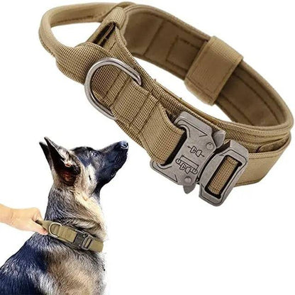 Khaki Durable Tactical Dog Collar Leash Set Military Pet Collars Heavy Duty For Dogs Training Accessories TRENDYPET'S ZONE