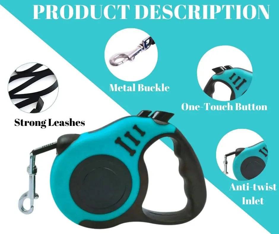 Lake Blue Dog Leash 3m 5m Durable Leash Automatic Retractable Nylon Cat Lead Extension Puppy Walking Running Lead Roulette For Dog TRENDYPET'S ZONE