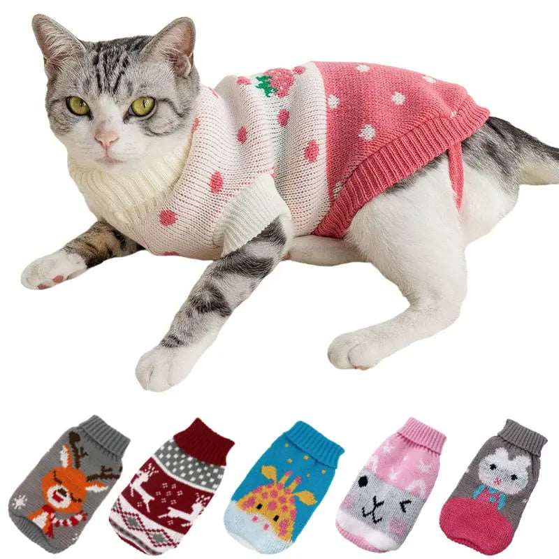 Light Blue Deer Cat Kitten Sweater Winter Warm Clothes For Small Medium Dogs Coat Pet Outfit TRENDYPET'S ZONE