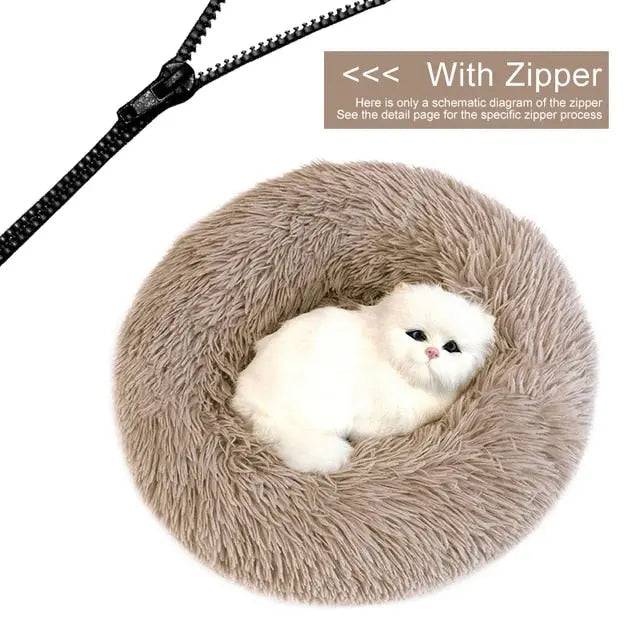 Light Brown Detachable Dog & Cat Bed With Zipper Round Mat Thicken Plush TRENDYPET'S ZONE