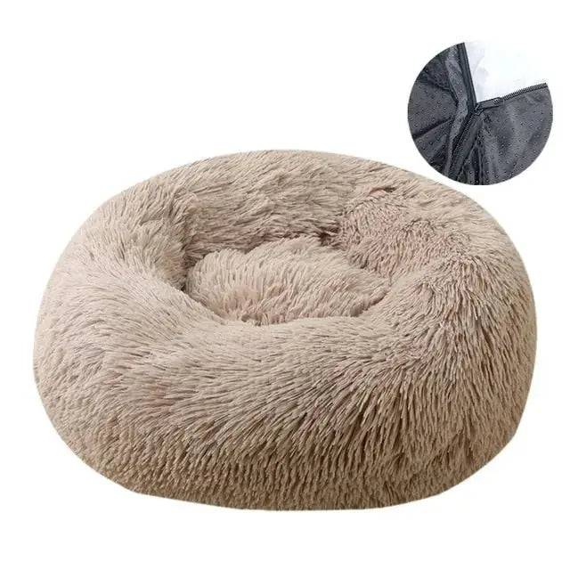 Light Brown Detachable Dog & Cat Bed With Zipper Round Mat Thicken Plush TRENDYPET'S ZONE