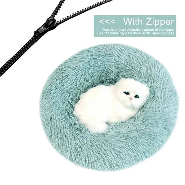 Light Cyan Detachable Dog & Cat Bed With Zipper Round Mat Thicken Plush TRENDYPET'S ZONE