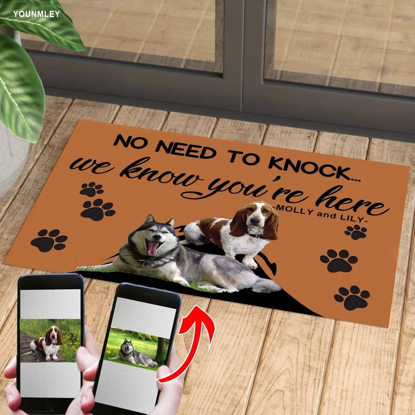 No Need To Knock We Know You're Here Custom Doormat Personalized gifts Text Name Pet Dog Photo indoor/outdoor Rug Door mat TRENDYPET'S ZONE