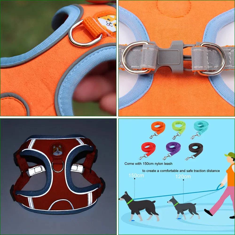 Orange Pet Dog Harness and Leash Set Adjustable Puppy Harness Vest Reflective Walking Lead Leash For Small Dogs Chihuahua TRENDYPET'S ZONE