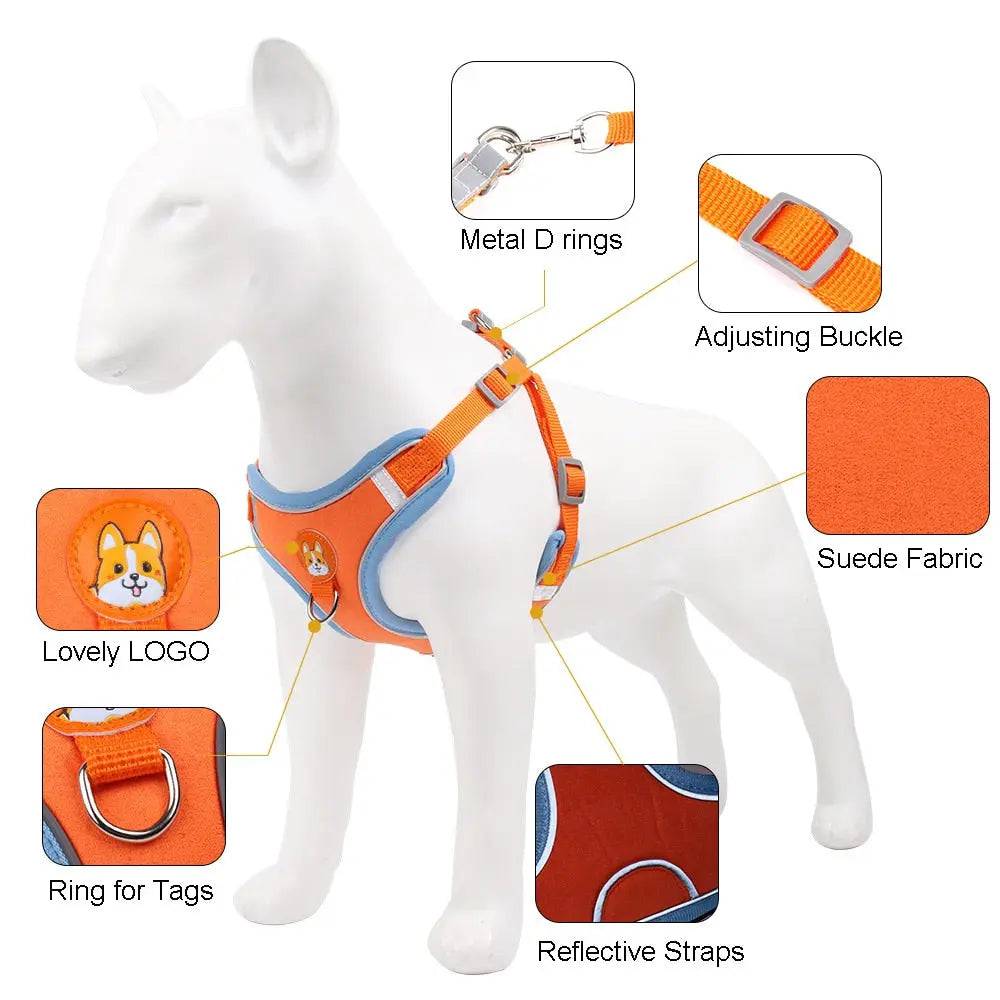 Orange Pet Dog Harness and Leash Set Adjustable Puppy Harness Vest Reflective Walking Lead Leash For Small Dogs Chihuahua TRENDYPET'S ZONE