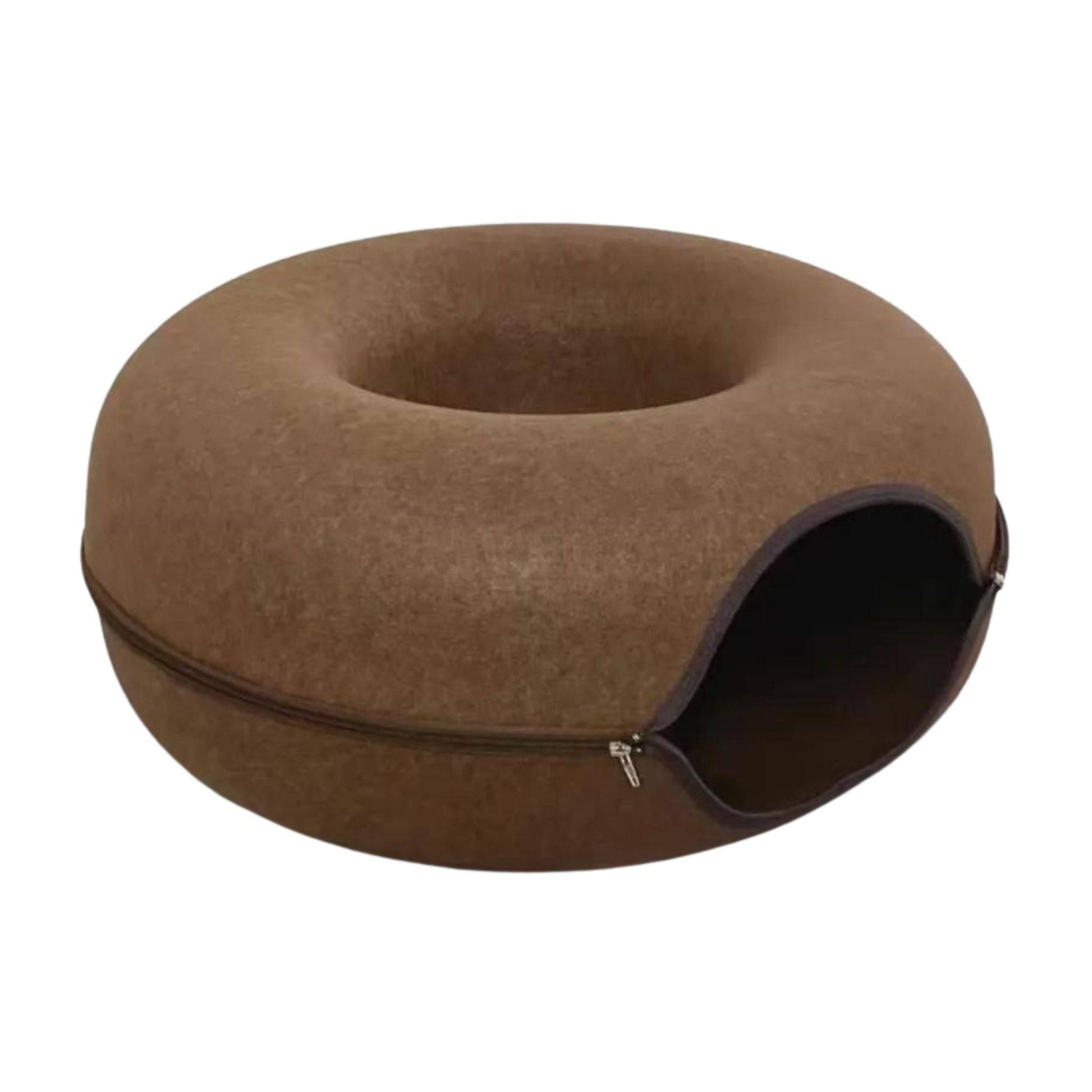 Coffee Donut Cat Bed for 2 Pets Tunnel Kitten House Basket Interactive Natural Felt Cave Nest TRENDYPET'S ZONE