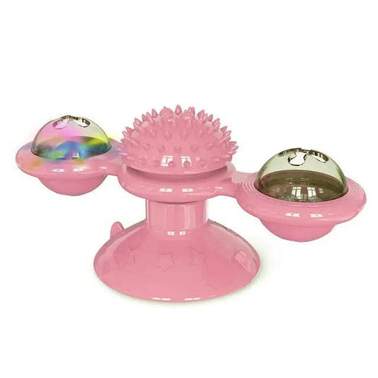 Pink Cat Toy Turntable Built-in Rotating LED Lights Suction Cup Base TRENDYPET'S ZONE