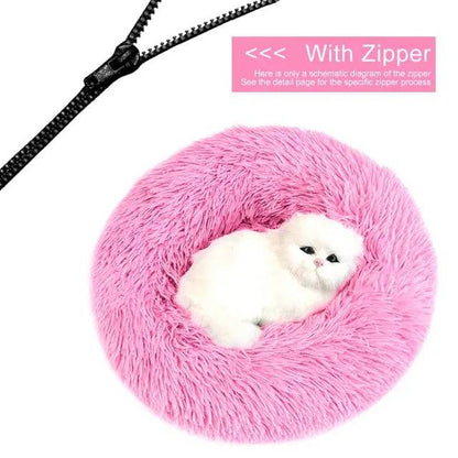 Pink Detachable Dog & Cat Bed With Zipper Round Mat Thicken Plush TRENDYPET'S ZONE