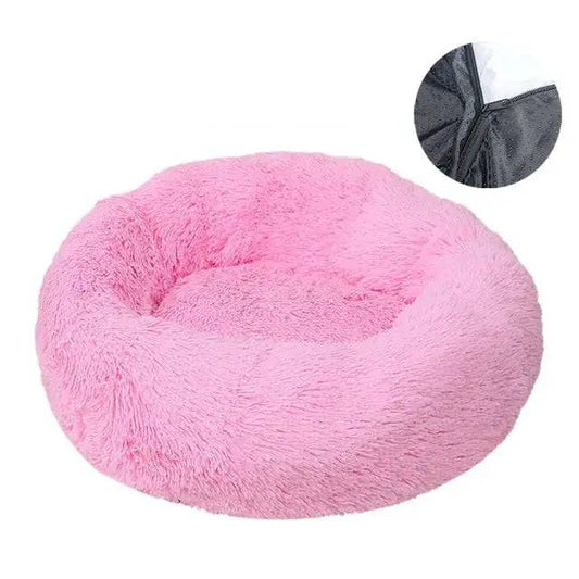 Pink Detachable Dog & Cat Bed With Zipper Round Mat Thicken Plush - Trendypet's Zone