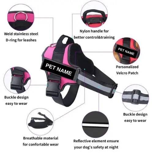 Pink Dog Harness No Pull Reflective Breathable Pet Harness With Name For Dogs Custom Patch Adjustable Outdoor Walking Dog Supplies TRENDYPET'S ZONE