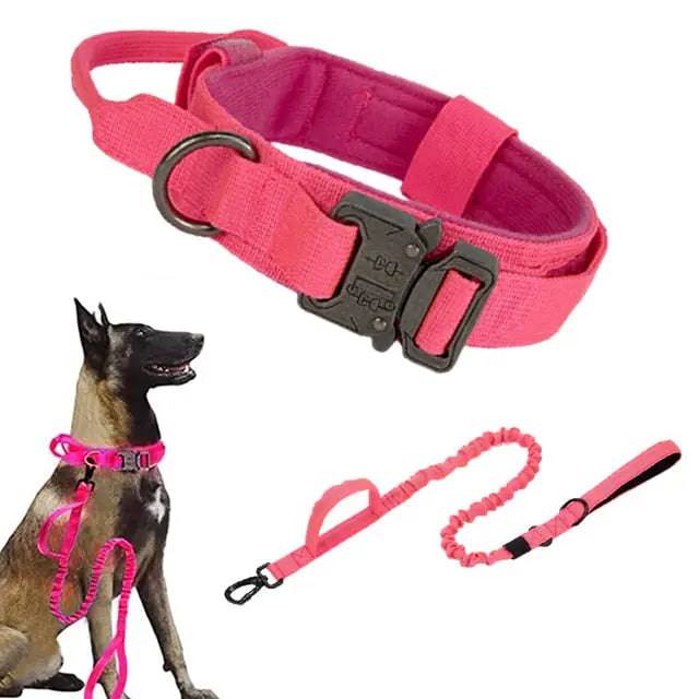 Pink Durable Tactical Dog Collar Leash Set Military Pet Collars Heavy Duty For Medium Large Dogs Training Accessories - Trendypet's Zone