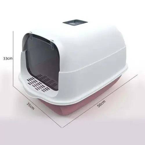 Pink Fully Enclosed - Semi-sealed Pet Cat Litter Box Fully Enclosed Anti-Splash Deodorant Cat Toilet for Cats Two-Way with Shovel High Capacity Cat Litter Tray - Trendypet's Zone