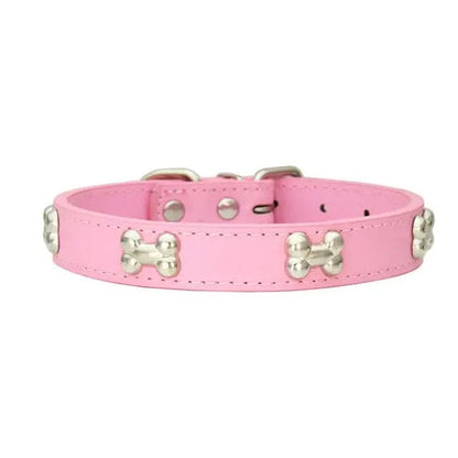 Pink Pet Dog Collar Bone Leather Durable Pet Supplies Accessories Neck Strap Collar for Dog Puppy Pug Collars for Small Large Dogs TRENDYPET'S ZONE