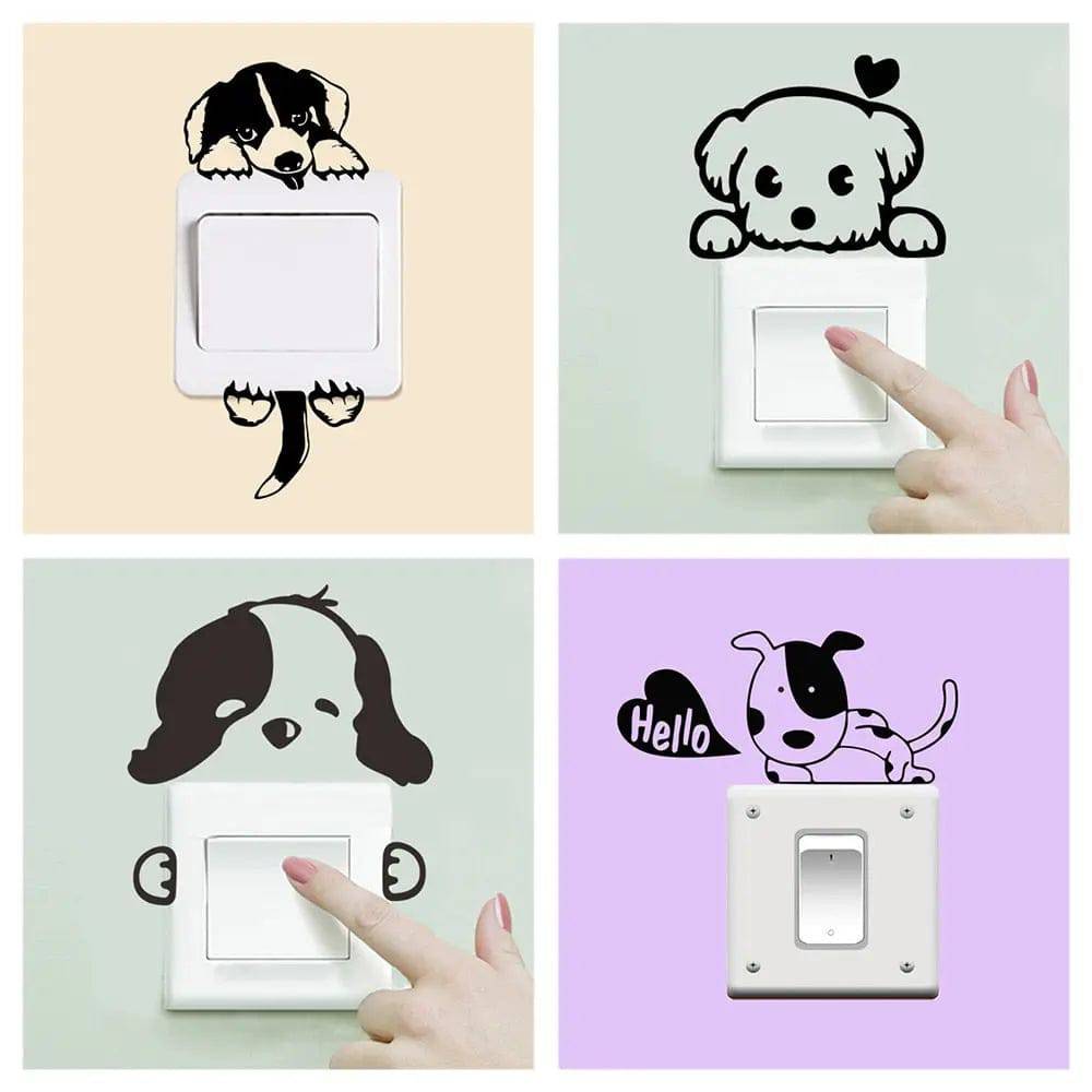 Puppy Hello Cute Dogs Switch Panel Stickers For Home Decoration Diy Cartoon Puppy Animals 3d Vinyl Mural Art Kids Room Wall Decals Posters TRENDYPET'S ZONE