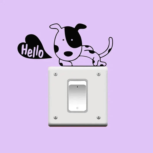 Puppy Hello Cute Dogs Switch Panel Stickers For Home Decoration Diy Cartoon Puppy Animals 3d Vinyl Mural Art Kids Room Wall Decals Posters - Trendypet's Zone