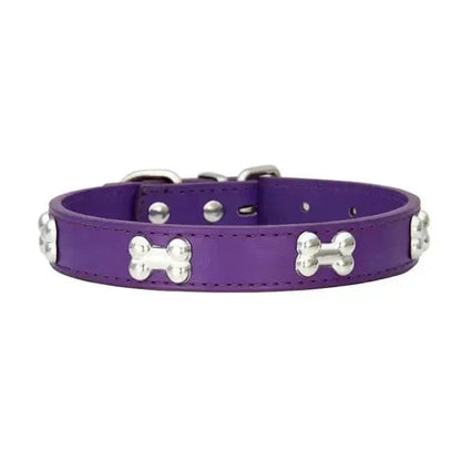 Purple Pet Dog Collar Bone Leather Durable Pet Supplies Accessories Neck Strap Collar for Dog Puppy Pug Collars for Small Large Dogs TRENDYPET'S ZONE