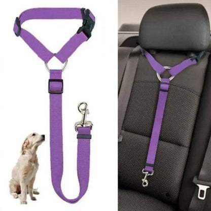 Purple Solid Color Two-in-one Pet Car Seat Belt Nylon Lead Leash Backseat Safety Belt Adjustable Dogs Harness Collar Pet Accessories TRENDYPET'S ZONE