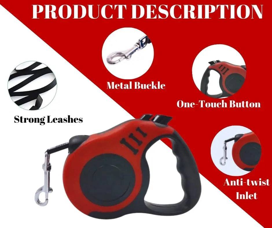 Red Dog Leash 3m 5m Durable Leash Automatic Retractable Nylon Cat Lead Extension Puppy Walking Running Lead Roulette For Dog TRENDYPET'S ZONE